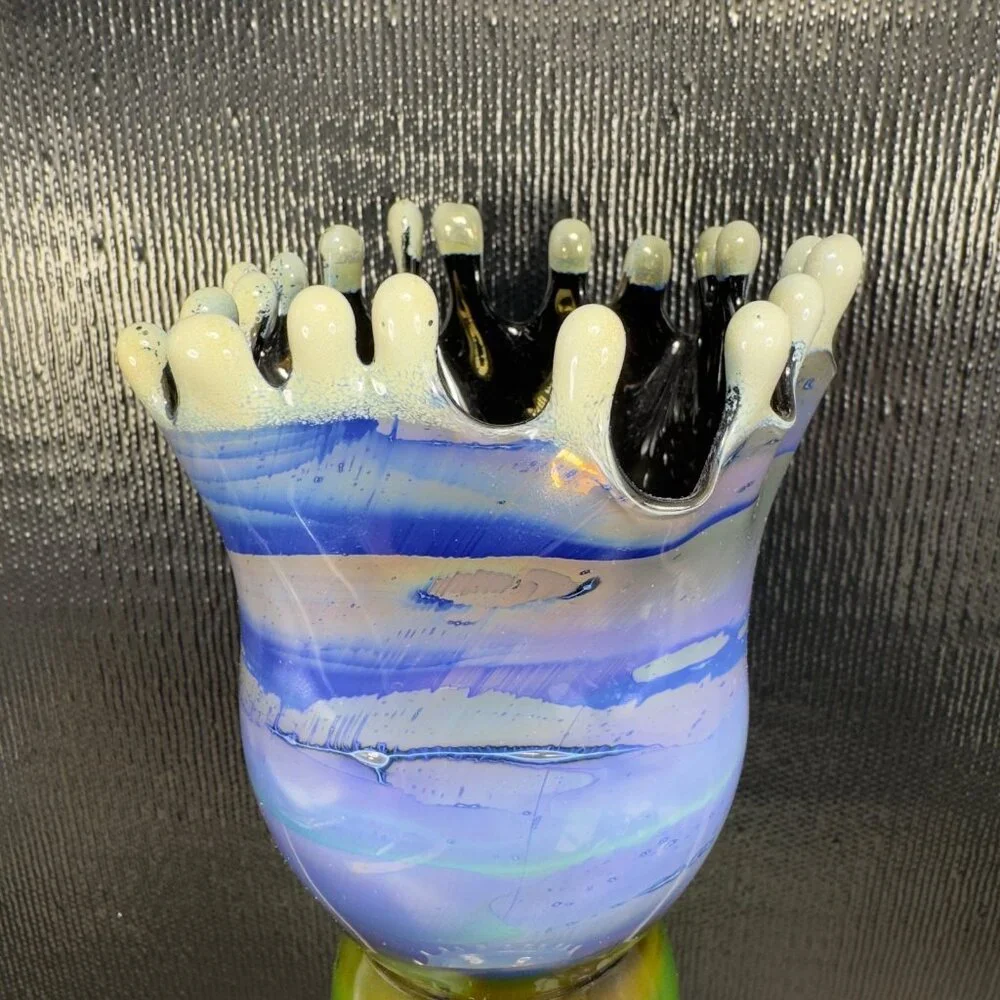 Studio Art‎ Glass Tall Vase Vessel Slag Multicolored Glass Vase Hand Blown Thin